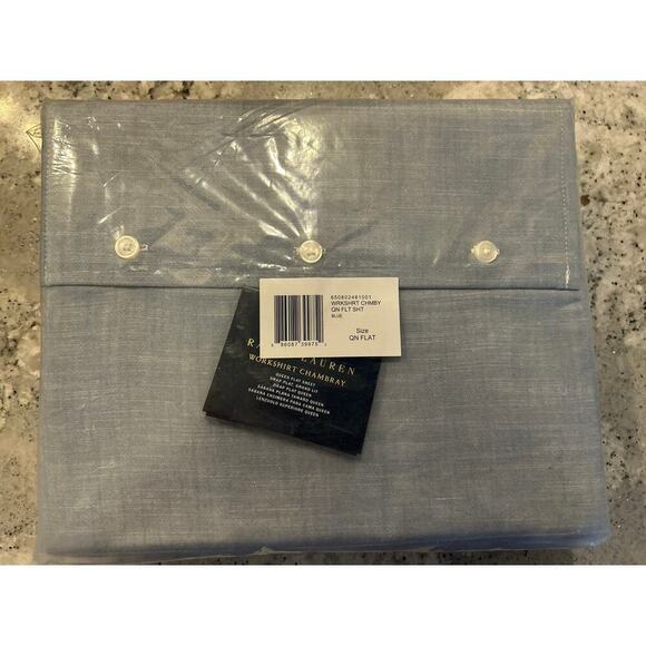 Ralph Lauren Workshirt Chambray Flat Queen Sheet - Picture 3 of 3